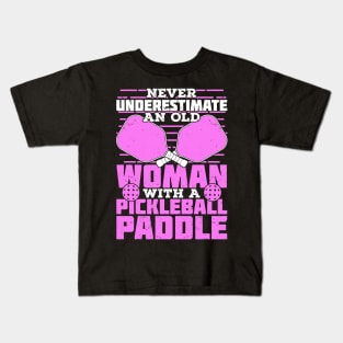 Old Woman Pickleball Player Gift Kids T-Shirt